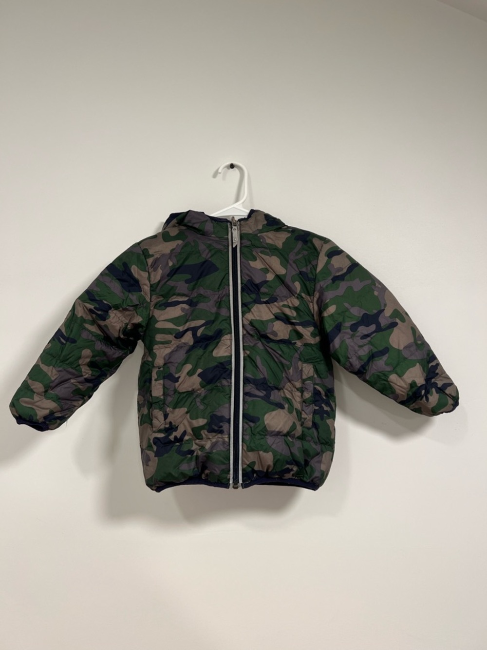 Camo/Navy Blue Reversible Puffer Jacket